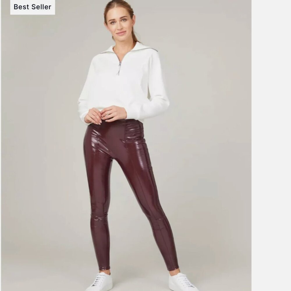 NWT SPANX Faux Patent Leather Leggings Ruby
